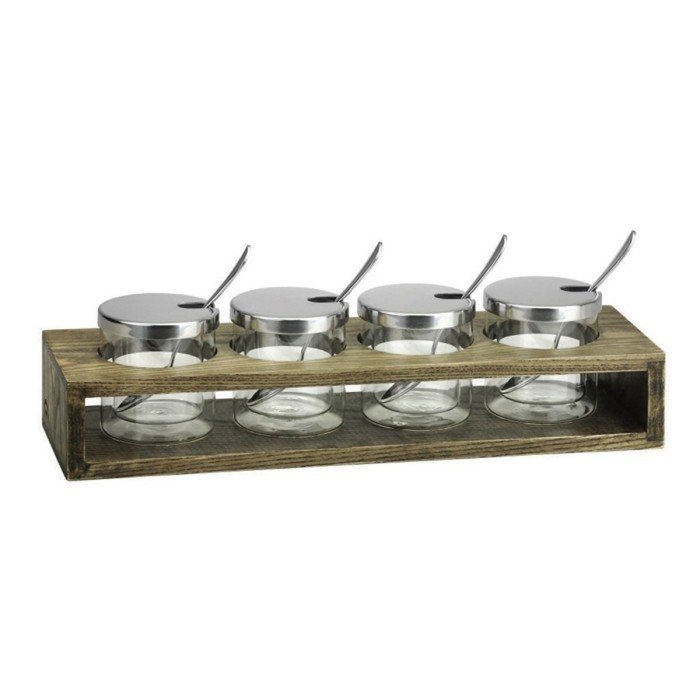 Jam Set JAM/CONDIMENT SET 4JARS/4SPOONS/1 ASH WOOD TRAY